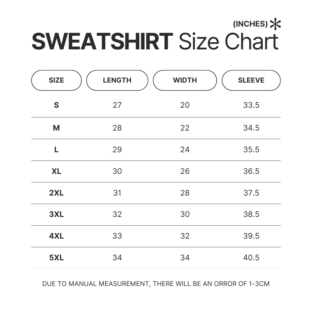 Sweatshirt Size Chart - Game Of Thrones Shop